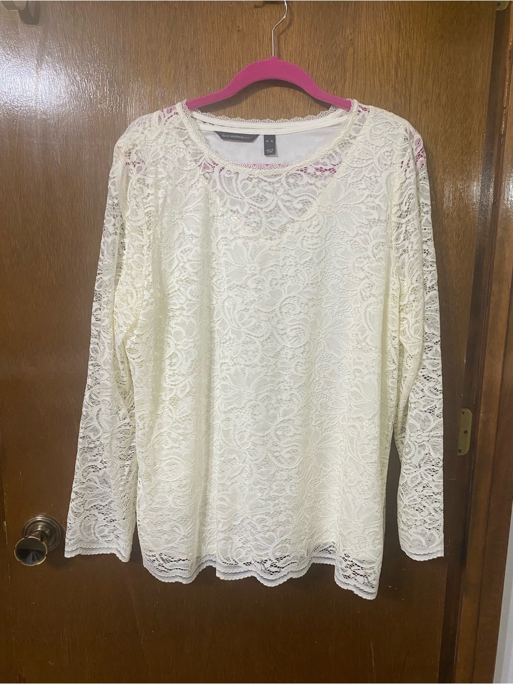 Isaac Mizrahi Ivory Lace Long-Sleeve Top